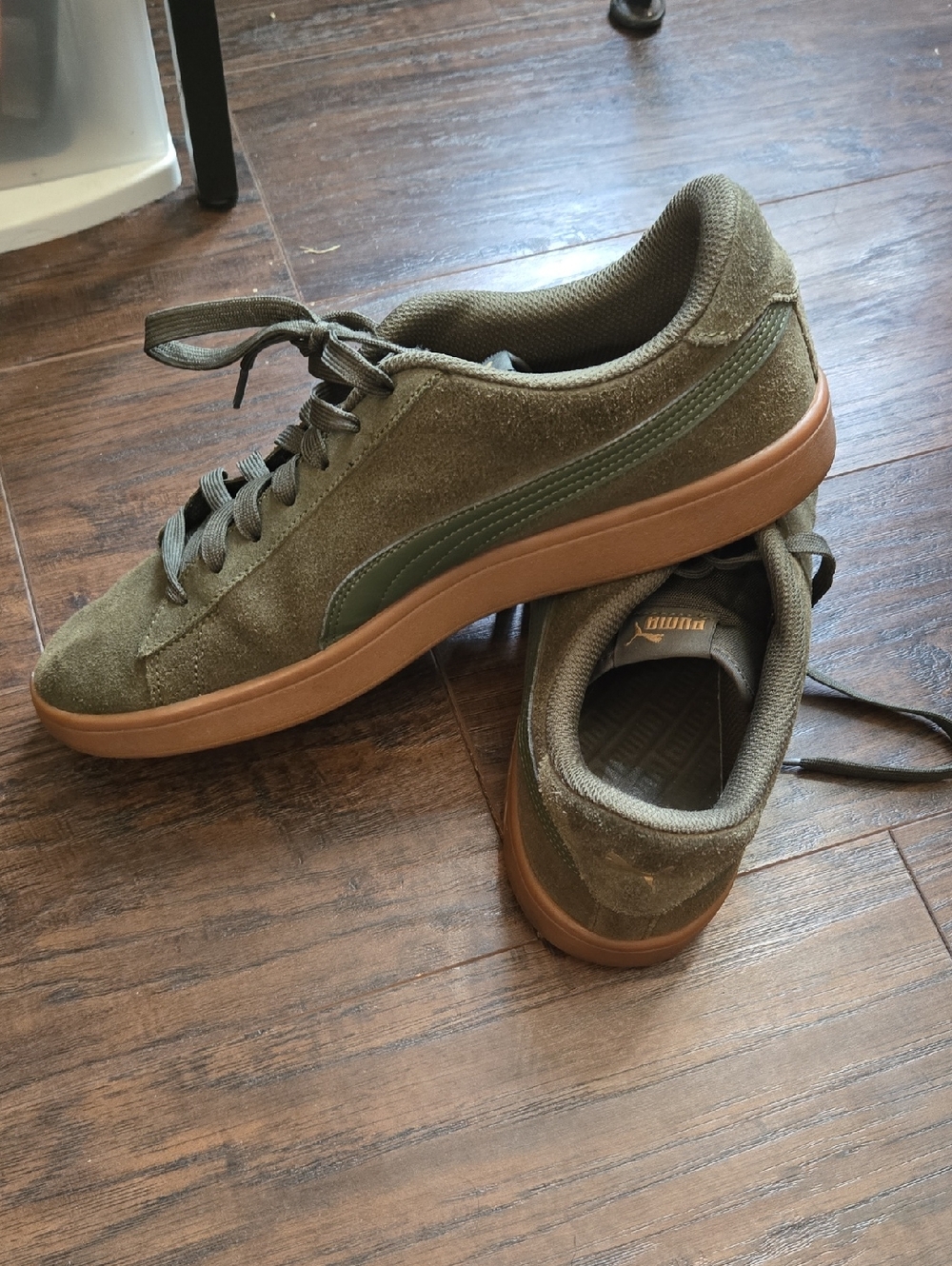 Puma Olive Green Suede Low-Top Sneakers with Gum Sole